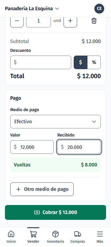 Vender en el celular: cuenta, pago en efectivo de $ 20.000 y vueltas de $ 8.000